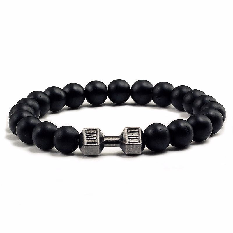 Pulsera de mancuerna grande de piedra volcánica de piedra negro.